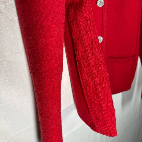 100% Boiled Wool Cardigan Cherry Red Cable Knit Size L Holiday Christmas Granny - Picture 4 of 16